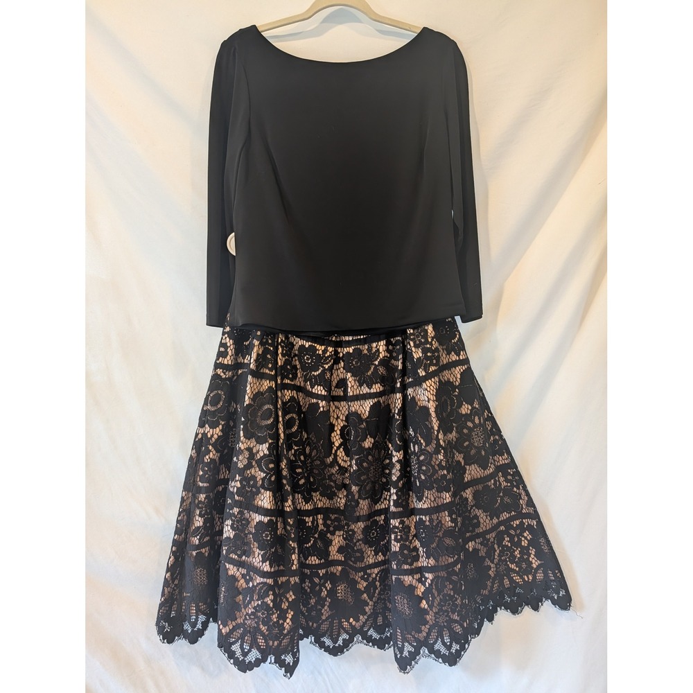 Eliza J Womens 2 Piece Set Black Lace Midi Skirt and Long Sleeve Top Large